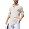 Migcaput Camicia di Lino Camicia Serafino Casual a Maniche Lunghe da Uomo Camicia da Spiaggia Tinta Unita in Misto Cotone Camicia Serafino in Cotone Business Beige XXL