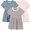 Amazon Essentials Abito in jersey a maniche corte Bambine e ragazze, Pacco da 3, Floreale/Marinara/Rosa Pallido, 5 anni