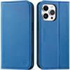 SHIELDON Custodia per iPhone 15 Pro Max 5G, Custodia a Portafoglio in Vera Pelle con [Blocco RFID] [Porta Carte] [Cavalletto] Custodia a Flip Magnetica Compatibile con iPhone 15 Pro Max - Blu Zaffiro