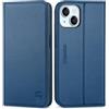 SHIELDON Custodia per iPhone 15 5G 6,1" 2023, Custodia Portafoglio Protettiva in Vera Pelle con [Porta Carte][Blocco RFID] Custodia Folio Magnetica Antiurto Compatibile con iPhone 15, Blu Reale
