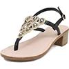 QUEEN HELENA Sandali Infradito Gioiello Aperti con Tacco Strass e Pietre Eleganti Donna Y3027 (Nero, Sistema Taglie Calzature EU, Adulto, Donna, Numero, Media, 35)
