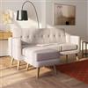 DEGHI Divano tre posti in tessuto crema e gambe in legno con chaise longue reversibile - Kaleo