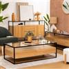 DEGHI Tavolino contenitore 120x40h cm in legno e acciaio nero con 2 cassetti e top in vetro temperato - Aspen