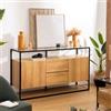 DEGHI Credenza 140x80h cm in legno e acciaio nero con 2 ante 2 cassetti e top in vetro temperato - Aspen