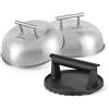 onlyfire Smash Burger Kit, Φ15,2 cm Smash Burger Press in Ghisa e 2 Pezzi Φ22,8 cm Coperchio per Hamburger, Kit di Accessori Professionali per Piastra, Teppanyaki e Campeggio