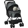 PawHut Passeggino per Cani Piccoli Pieghevole con Maniglione Girevole e Cestino Portaoggetti, 76.5x52x95 cm, Grigio|Aosom