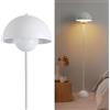 Alpinaluz Lampada da Terra in Metallo con Paralume Bombato - Design Retro Nordico - Luce Indiretta Verso il Basso - E27 - Interruttore a Pedale - Per Salotto e Interni (Bianco)