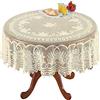N\C NC AMIPOS Tovagliette in pizzo beige all'uncinetto - Tovaglia lavabile, in poliestere jacquard per feste di nozze, ristorante, banchetti, picnic (beige, rotondo, 180 cm)