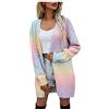 IQYU Cardigan da donna, lungo, colorato, da donna, a maniche lunghe, arcobaleno, elegante, casual, per il tempo libero, lavorato a maglia, colorato, cardigan invernale, Colore: rosa., XL