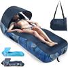 Outplea Sdraio Gonfiabile con Parasole, Divano Gonfiabile Acqua e Terra, Divano Gonfiabile Mare con Borsa, Letto Gonfiabile per Campeggio Spiaggia Partito Viaggio, Piuma Blu Navy