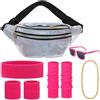 Boyigog Sportivo Accessori da Donna Anni '80 Set con Borsa Neon Fascia Bracciale Collana Occhiali da Sole, Anni '80 Retro Donna a Tema Sportivo Festa Martedì Grasso Carnevale Accessorio Vestirsi (Argento)