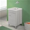 Inbagno Mobile lavatoio Lavanderia 45x50 cm in Legno Montato con Vasca in Ceramica, con strofinatoio Integrato, Completo di Kit sifone e piletta (Grigio)