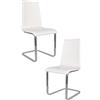 t m c s Tommychairs - Set 2 sedie Berlin cucina e sala da pranzo, scocca in multistrato imbottita e rivestita in pelle artificiale bianca e basamento a slitta in tubo rettangolare cromato ad alta resistenza