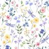 VaryFloral Carta da parati autoadesiva in vinile con libellula viola, 30,5 x 300 cm, motivo: fiori selvatici colorati, carta da parati per acquerelli, impermeabile, adesivo in vinile per mobili