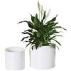 Nihow Vaso da fiori in ceramica per piante da interno, 12,7 e 17,8 cm, robusto e moderno, con drenaggio e tappi in gomma rimovibili, bianco opaco (set da 2), piante non incluse
