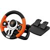 KROM K-Driver Set Volante Multipiattaforma E Pedaliera, Leva Del Cambio E Leve Al Volante, Effetto Vibrazione, Compatibile PC, PS3, PS4 E Xbox, Nero/Arancia