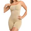 Atbuty Body corto senza spalline per controllo della pancia, modellante, senza cuciture, con cinghie rimovibili, Beige, X-Large