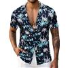 Barry.Wang Camicie hawaiane da uomo a maniche corte estive stravaganti floreali con scollo a cubo, per vacanze e, Albero Di Cocco Blu Scuro, 3XL