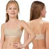 GENNISSY Reggiseno da ballo da bambina senza cuciture, senza fili, elastico, con 2 paia di spalline regolabili, intercambiabili, trasparenti e coperchi in silicone, beige., 8-10 Anni