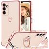 TVVTPU Cover per Samsung Galaxy A26 5G con Cordino e Anello Supporto, Custodia Sottile Morbido Silicone TPU Antiurto Dorata Placcatura Protettiva Case con Regolabile Collana Tracolla, Rosa