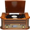Denver MRD-51 Giradischi Vinili Vintage in Legno con Radio DAB+, Lettore Vinile, CD, Cassetta, USB per MP3, Giradischi Bluetooth e AUX - Giradischi con Casse Integrate Retrò