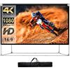 HOIN Schermo e supporto per proiettore da 150 pollici 16:9 HD 4K Grande schermo per proiettore da esterno Schermo per proiezione portatile con borsa per il trasporto per Home Theater Backyard Cinema