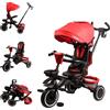 Mondial Toys MonTrike Triciclo Pieghevole Evolutivo 6 in 1 Bambini 1-5 Anni Sedile Ruotabile 360 Schienale Reclinabile Ergonomico Cappottina Ruote Gomma EVA Cintura Sicurezza 5 Punti Peso Massimo 25 Kg Rosso