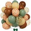 UDRKFOPK Palloncini safari, 60 pezzi di palloncini verdi e marroni con salvia, marrone, oro, avorio, bianco, stampa di giraffe, palloncini della giungla per safari, foresta, baby shower, decorazioni Wild One
