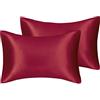 juwenin - Federa in seta per proteggere capelli e pelle del viso e prevenire le rughe, con cerniera nascosta, set da 2 pezzi, Satin, Rosso, Standard