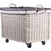 e-wicker24 Alles aus Weide e-wicker24 - Cesto portabiancheria rettangolare, cesto in vimini bianco con ruote e fodera in tessuto, contenitore di vimini, cestino, scatola (biancogrigio)