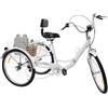 SYNCMH Triciclo per adulti, 24 pollici, pieghevole, 7 marce, 3 ruote, con cestino, luce frontale a LED, porta bevande e riflettori, per adulti e anziani, colore: bianco