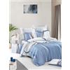 Nuit Des Rêves Set Copripiumino di Lusso in Raso (135 x 200 cm), 100% Cotone, 210 Fili | Include 1 Fodera per Cuscino (80 x 80 cm) | Lavabile in Lavatrice, Elegante Design Bianco, Blu e Marrone