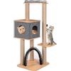 BAKAJI Albero Graffiatoio Tiragraffi 1 Cuccia Coperta Rifugio per Gatti Animali Felini Unghie Antigraffio Stabile Resistente Robusto Albero Rampicante Solido Mobile Colore Grigio e Legno Bicolor