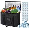 Yitla Borsa termica da 20 l, grande, 35 x 26 x 23 cm, pieghevole, con 12 sacchetti per ghiaccio, borsa termica per picnic, borsa per il trasporto di alimenti (Black-XL) (nero, XL-20 litri)