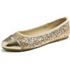 Feversole Women's Fashion Round Toe Ballet Flat,Ballerina a Punta Tonda per Donna Oro Glitter Puntale 38