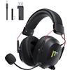 Mytrix Tac Master - Cuffie da gioco senza fili da 2,4 GHz con microfono con cancellazione del rumore per PC, PS4, PS5, Mac, Bluetooth 5.3, con luce RGB, suono surround, batteria da 48 ore, colore: