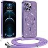 Phoona Glitter Cover per iPhone 12 Pro Max 6,7 con Cordino, Antiurto Silicone Protezione, Compatibile con MagSafe Cover con Cordino, Anti Graffi, Non Ingiallente, Viola