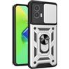 UPLAI Cover per Motorola Moto G73 5G, Ultra Sottile Antiurto Armatura Custodia con Diapositiva Telecamera Cover e Magnetica Supporto Squillo, PC+TPU Durevole Caso.Argenteo