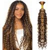 NICMISS Human Braiding Hair 1 Bundle Water Wave Bulk Human Hair for Braiding 100% Unprocessed Brazilian Human Hair No Weft Highlight P4/27 Human Hair Extensions for Boho Braids (22 inch/50g)