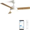 CREATE / WIND BALL DC/Ventilatore da soffitto bianco con pale in legno naturale, con luce, con Wi-Fi, silenzioso, potenza 40 W, Ø112 cm