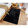 Ghouse Faux Tappetto di Pelle di Pecora Tappeto a Pelo Corto Lavabile Fluffy Uni Effetto Pelliccia Antiscivolo Facile da Pulire, Dimensione:60 x 180 cm, Colore: Nero