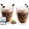 ElbFuchs® Set di tazze caffe vetro [2x 350ml] Bicchieri doppio vetro particolari | Set tazzine caffè termici da Cappuccino, Crema caffe freddo, The, Latte | Idee regalo donna compleanno mamma, amica