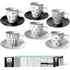 MAURY'S IL NUMERO UNO DEL RISPARMIO Maury's Set di Tazze in Porcellana, dal design Modern Con Piattino Coordinato, Colore Bianco e Nero Lavorato (Set da 6 da caffè)