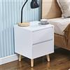 LEMROE comodino con 2 cassetti, comodino bianco con gambe in legno, per camera da letto, mobiletto per la casa (bianco)