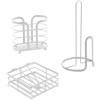 MA MAISON Set da Cucina in Filo di Ferro: 16x16x31 cm In Colore Bianco Con Portarotolo Portatovaglioli e Portabicchieri -Ideale per Organizzare la Tua Cucina con Stile Per Tutte le Occasioni