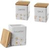 MA MAISON Tris Quadrato Daisy: Set Sale, Zucchero e Caffè in Ceramica con Tappo in Legno- Dimensioni compatte 10x13 cm - Elegante e Pratico per la Conservazione degli Alimenti con Stile