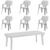 Tomaino - Set Tavolo E 6 Sedie Da Giardino In Plastica - Con Prolunga Allungabile, Con Braccioli, Impilabile, Per Esterno, Terrazzo - Set Pranzo Norden (Bianco)