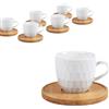 MA MAISON Set 6 Tazzine da Caffè in Ceramica Bianca con Piattino in Legno: Eleganza e Stile per la Tua Pausa Caffè