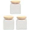 MA MAISON Set di 3 Barattoli con Tappo in Legno - Adatti per la Conservazione di Alimenti come Pasta, Legumi, Caffè e Biscotti - in Vetro con Fantasie Assortite 10x10 cm