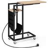 LIFEZEAL Tavolino con presa, tavolino a forma di C su ruote, piccolo tavolino per notebook con tasca laterale, tavolo per laptop per soggiorno, camera da letto (naturale)